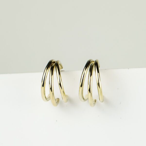 Gold triple hoop earrings - handmade in 14k gold, approx. 17 mm.
