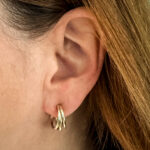 Gold triple hoop earrings - handmade in 14k gold, approx. 17 mm.